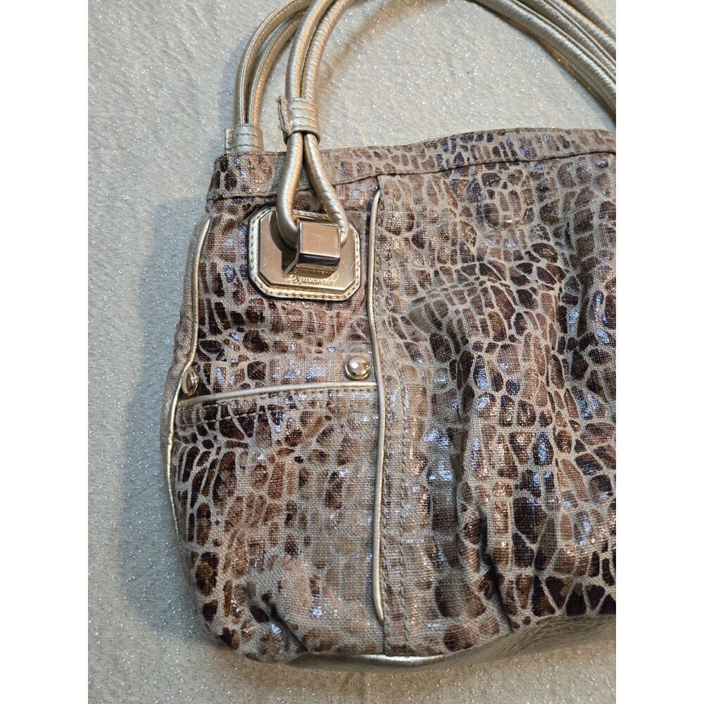 B. Makowsky Gold Snakeskin Pattern Linen Satchel Purse - Picture 8 of 9